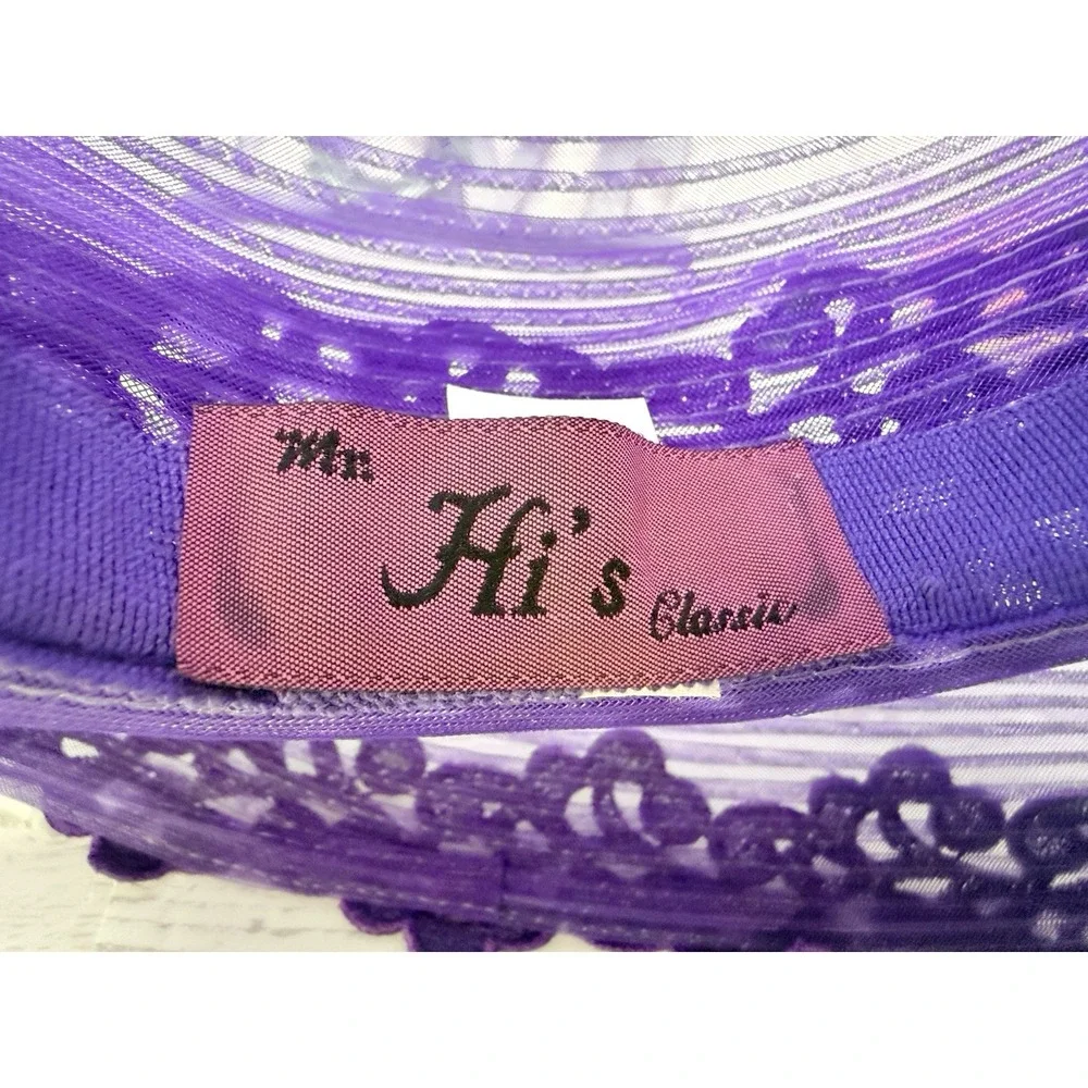 Mr Hi's Classic‎ Purple Wide Brim Lace Hat Ribbon Net Rhinestones Vintage 1970s